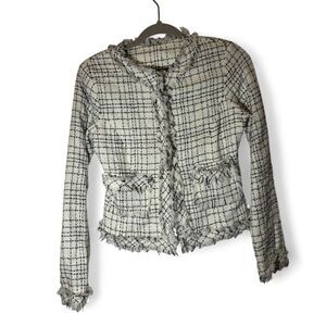 Studio Y Womens Cropped Tweed Shag Fringed Jacket Cardigan Small Grunge Chic